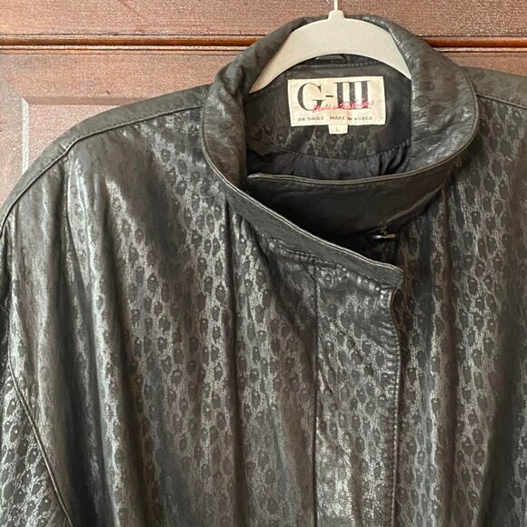Vintage G-III 80s Black Leather Leopard Bomber Jacket M - Picture 5 of 7